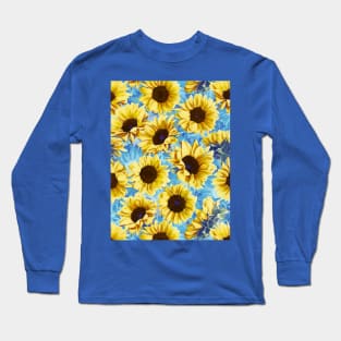 Dreamy Sunflowers on Blue Long Sleeve T-Shirt